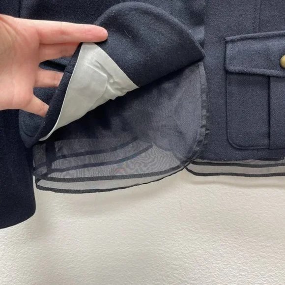 Ann Taylor Loft Size 10 Navy Blue Mesh Trim Jacket Blazer Wool Blend - Picture 6 of 7